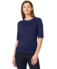 Melissa Paige Petite Crew-Neck Elbow-Sleeve Fine-Gauge Sweater