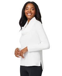 Melissa Paige Petite Cowlneck High-Low Side-Slit Sweater