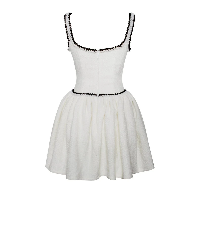 Miss Circle Women's Coco White Boucle Tweed V Waist Mini Dress