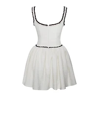 Miss Circle Women's Coco White Boucle Tweed V Waist Mini Dress