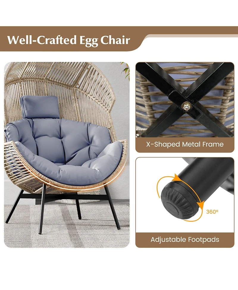 Gymax Wicker Stationary Egg Chair Lounge Basket Sofa w/ Heavy-Duty Metal Frame
