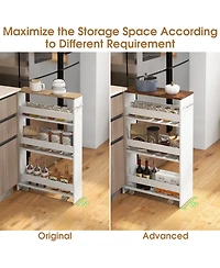 4-Tier Rolling Storage Cart Slim Kitchen Cart on Wheels with Open Shelves and Handle