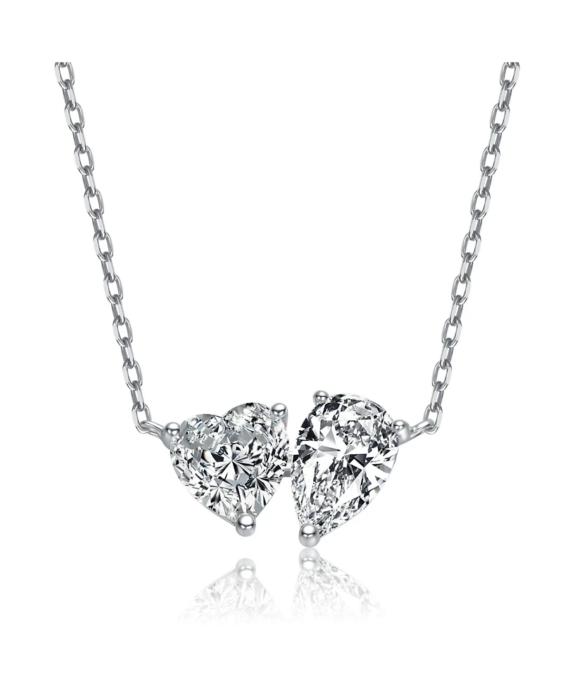 Sterling Silver with Clear Heart and Pear Shaped Cubic Zirconia Pendant necklace