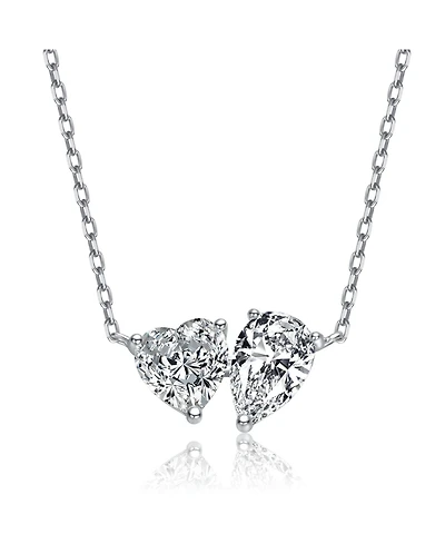 Sterling Silver with Clear Heart and Pear Shaped Cubic Zirconia Pendant necklace