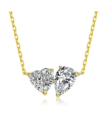 Sterling Silver with Clear Heart and Pear Shaped Cubic Zirconia Pendant necklace