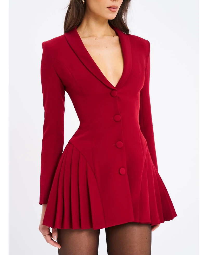 Miss Circle Women's Delia Burgundy Blazer Dress with Pleated Detail