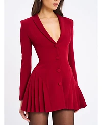Miss Circle Women's Delia Burgundy Blazer Dress with Pleated Detail