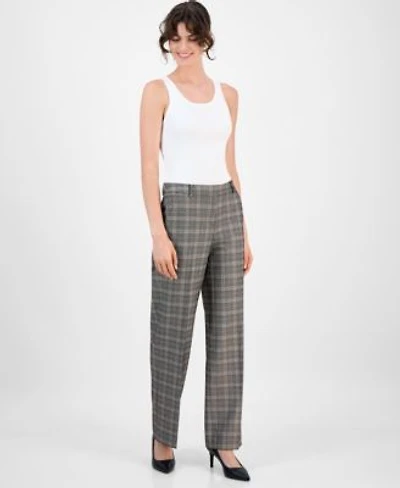 Anne Klein Womens Plaid Wide Leg Mid Rise Pants 0p 16