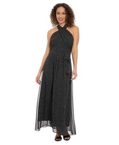 London Times Petite Crisscross Chiffon A-Line Dress