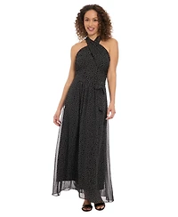 London Times Petite Crisscross Chiffon A-Line Dress