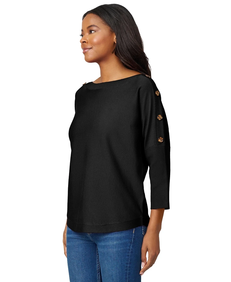 Melissa Paige Petite Button-Trim Dolman-Sleeve Sweater