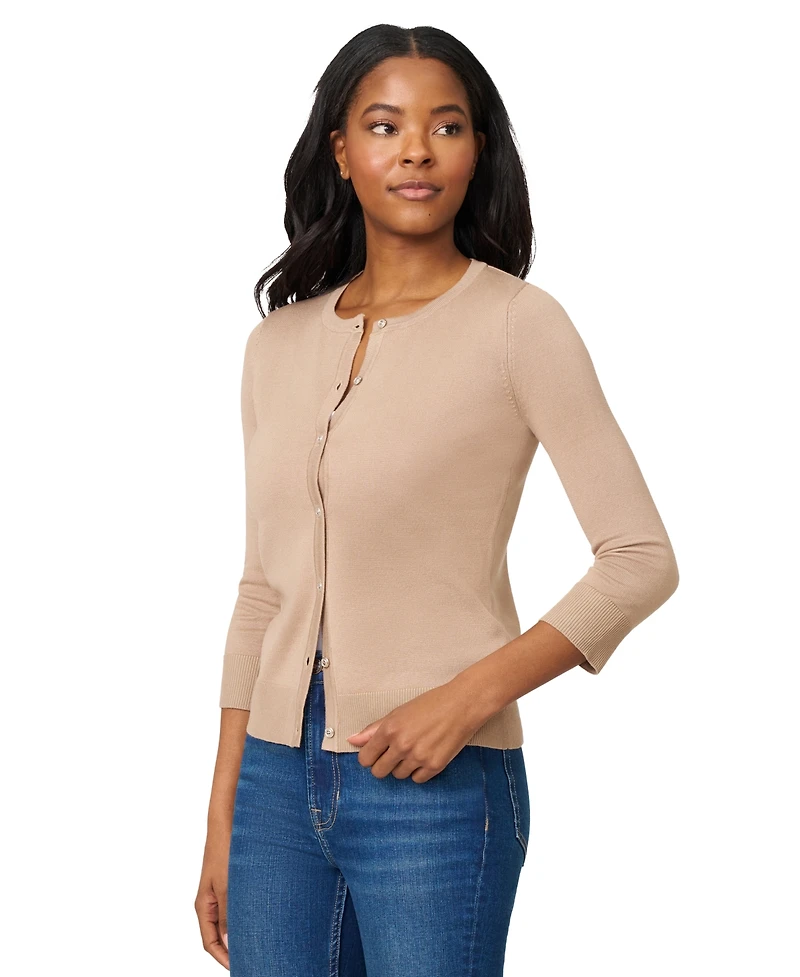 Melissa Paige Petite Crewneck 3/4-Sleeve Cardigan Sweater