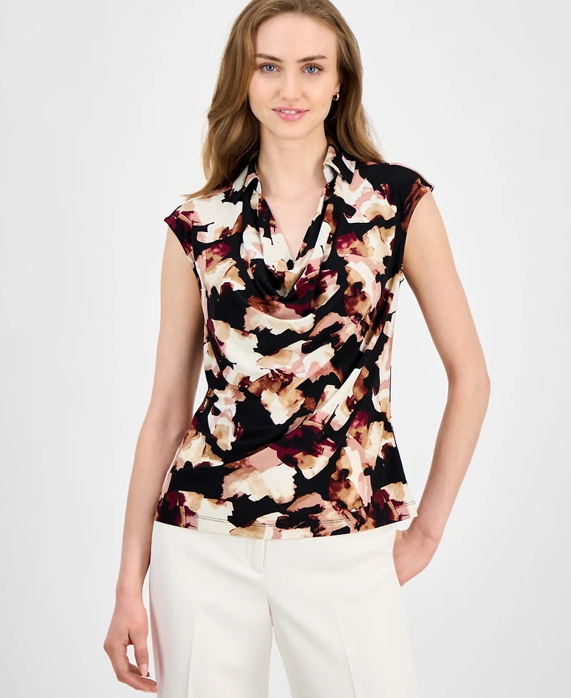 Anne Klein Women's Printed Cowlneck Blouse