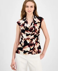 Anne Klein Womens Printed Cowlneck Blouse P Xxs Xxl
