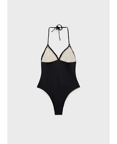 Mango Women's Combined Fabric Crochet Applique Swimsuit