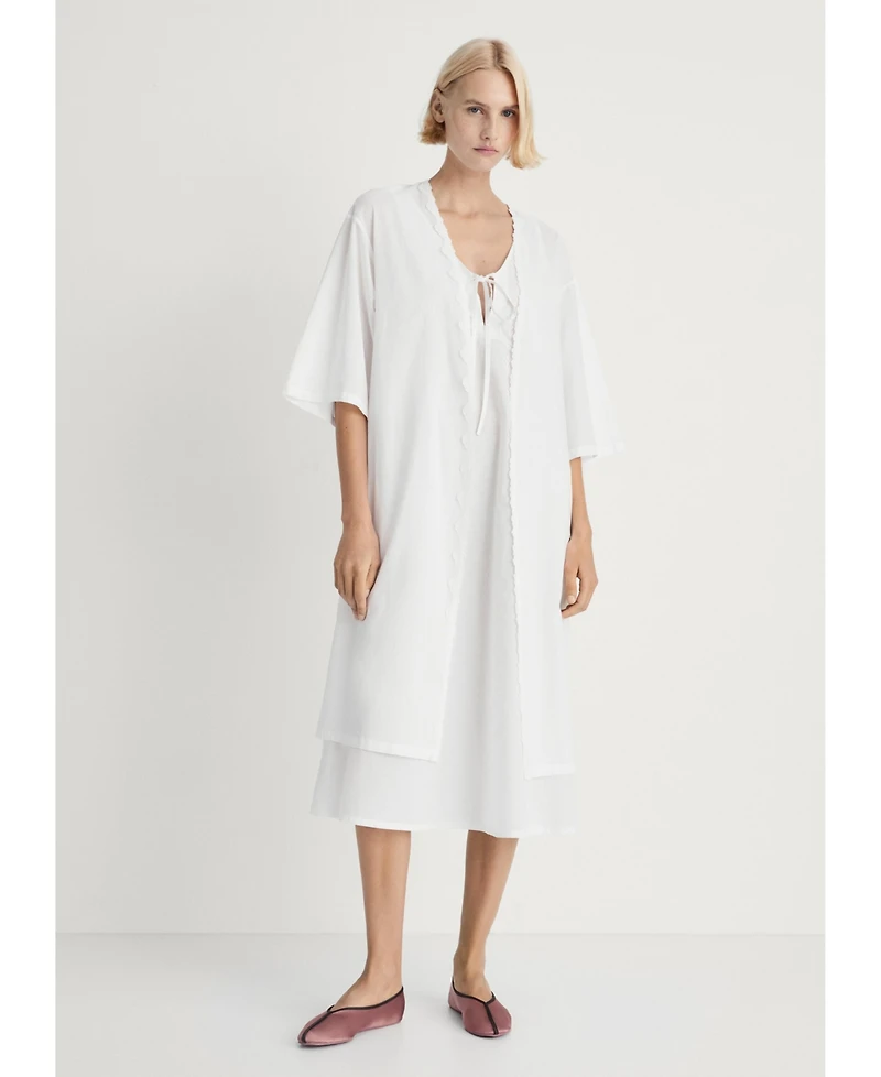 Mango Women's Lace Detail Cotton Robe