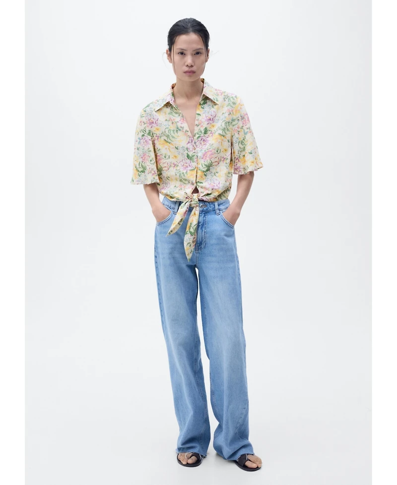 Mango Women's Knotted Floral Linen Shirt
