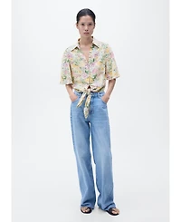 Mango Women's Knotted Floral Linen Shirt