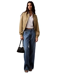 Calvin Klein Jeans Women's Ribbed Monogram-Logo Polo Top