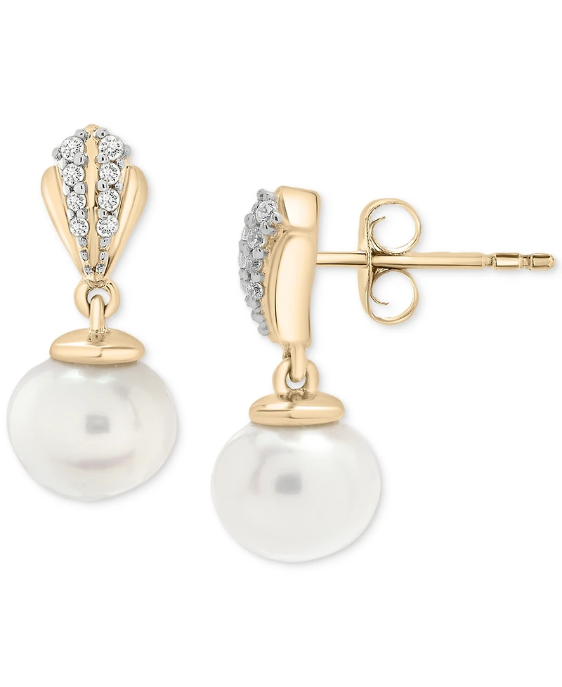 Cultured Freshwater Pearl (6mm) & Diamond (1/20 ct. t.w.) Drop Earrings in 10k Gold