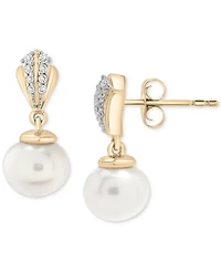 Cultured Freshwater Pearl (6mm) & Diamond (1/20 ct. t.w.) Drop Earrings in 10k Gold
