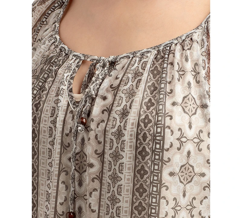 Bcx Juniors' Printed Mesh Peasant Top