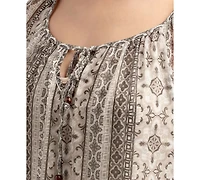 Bcx Juniors' Printed Mesh Peasant Top