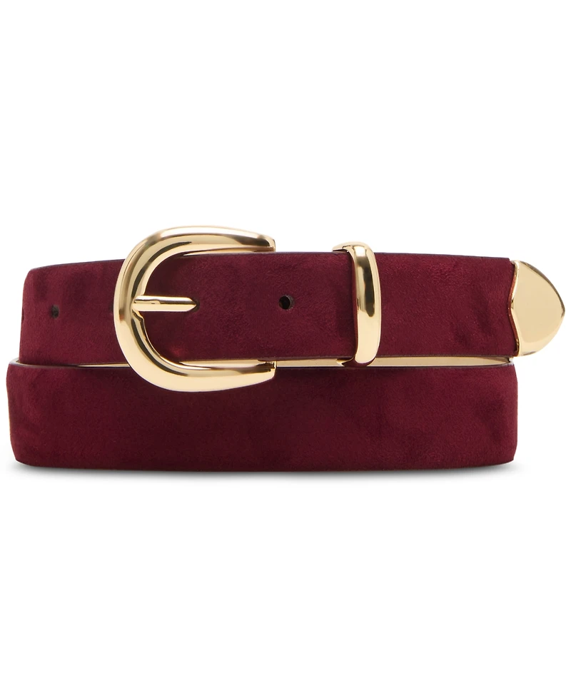 Steve Madden Rounded-Buckle Faux-Leather Belts, Set of 2