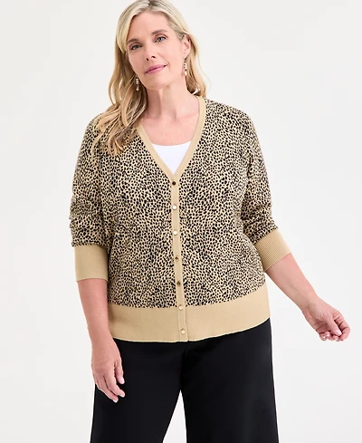 Jm Collection Plus V-Neck Button-Front Cardigan