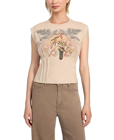 Guess Women's Parakeet Graphic Print Corset-Waist T-Shirt