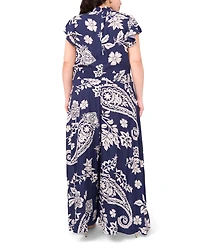 Msk Plus Printed Mock-Neck Short-Sleeve Jumpsuit