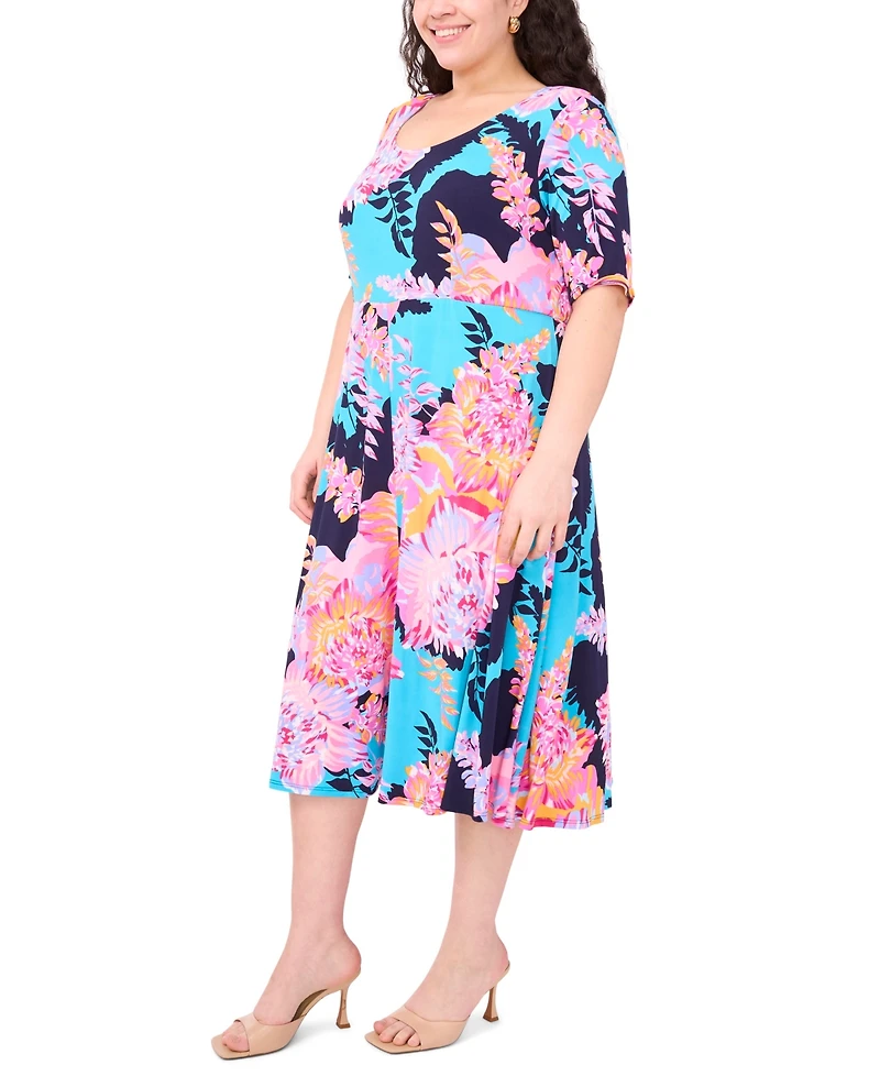 Msk Plus Printed Jersey Scoop-Neck Midi Dress