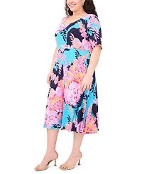 Msk Plus Printed Jersey Scoop-Neck Midi Dress