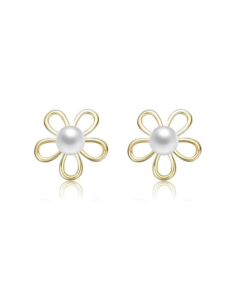 14K Gold Plated with Clear Cubic Zirconia & Mother of Pearl Rabbit, Heart & Flower Stud Earring 3-Piece Set