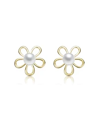 14K Gold Plated with Clear Cubic Zirconia & Mother of Pearl Rabbit, Heart & Flower Stud Earring 3-Piece Set