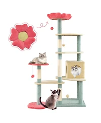 Multi-Level Aesthetic Floral Kitten Tower with Flower-Shaped Padded Perch