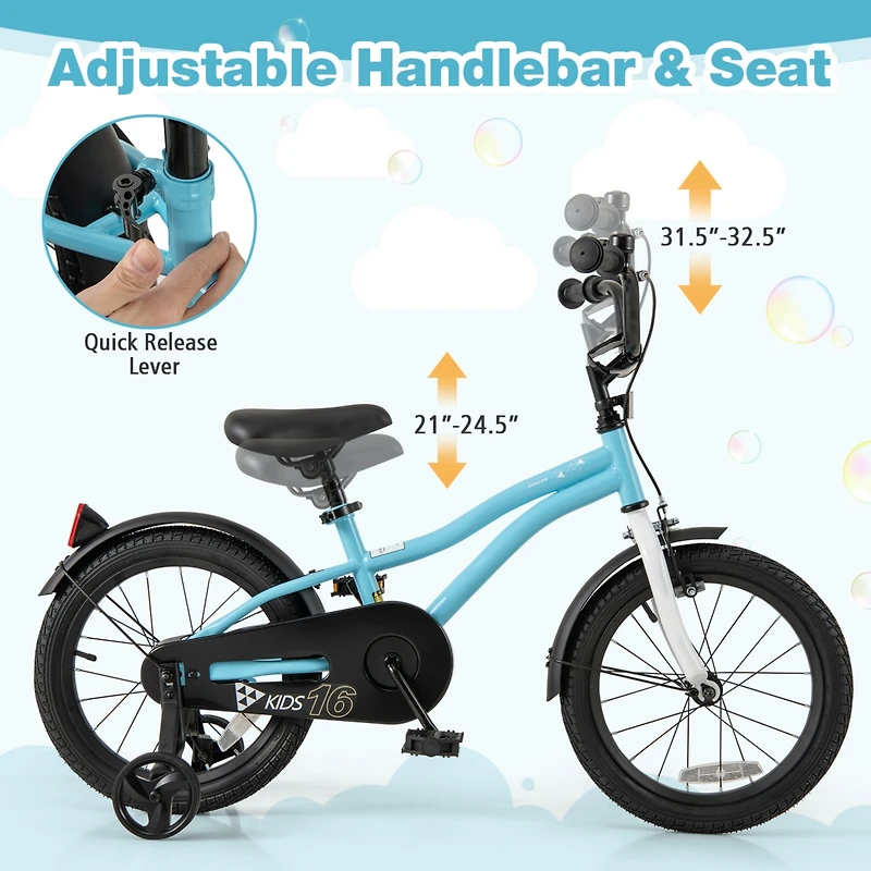 Kids Bike with Training Wheels for Older Children Adjustable Seat Handlebar