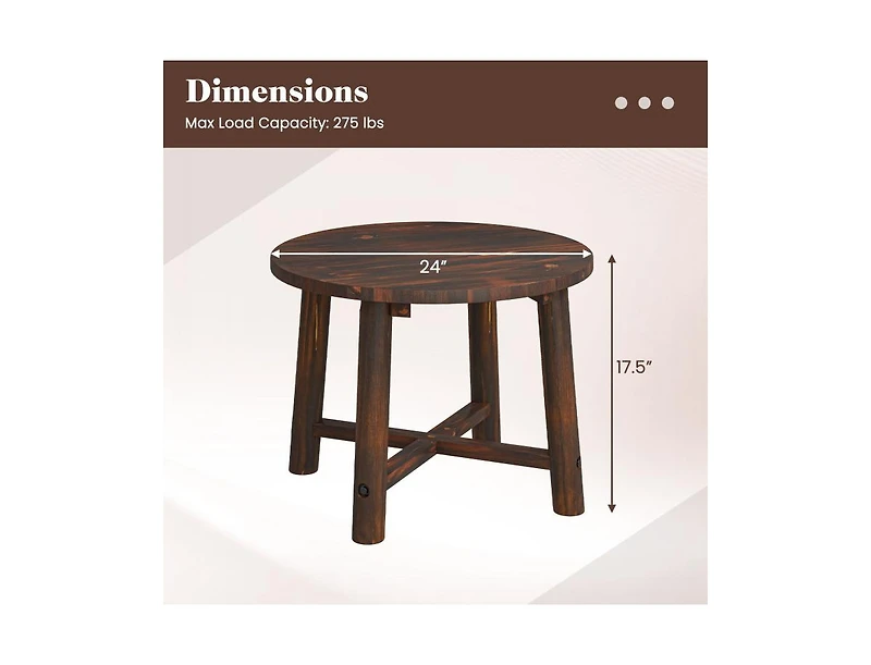 Patio End Table with Solid Wood Structure for Garden Deck Poolside and Indoors