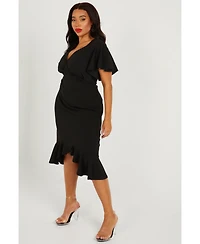 Quiz Plus Scuba Crepe V Neck Midi Dress