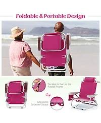 Foldable Backpack Beach Chair with Cup Holder and Storage Pockets for Outdoor