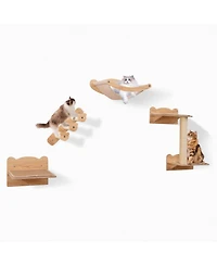 Cat Wall Furniture Set of 4 with Hammock 2-step Cat Tree and Perch