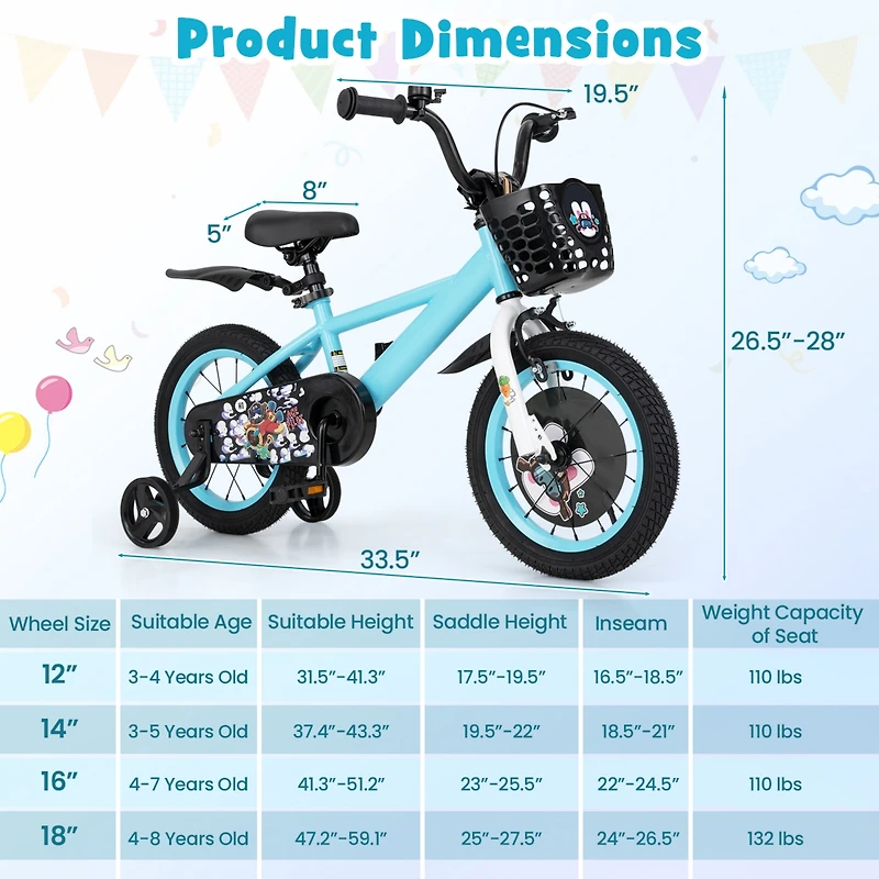 Kids Bike with Adjustable Handlebar and Saddle Perfect Bicycle for Children Aged 4-8 Years Old