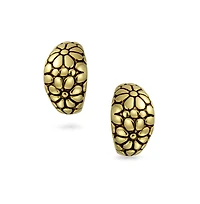 Bling Jewelry Flower Wide Shrimp Half Hoop Clip On Earrings For Non Pierced Ears Oxidized Gold Plated Brass