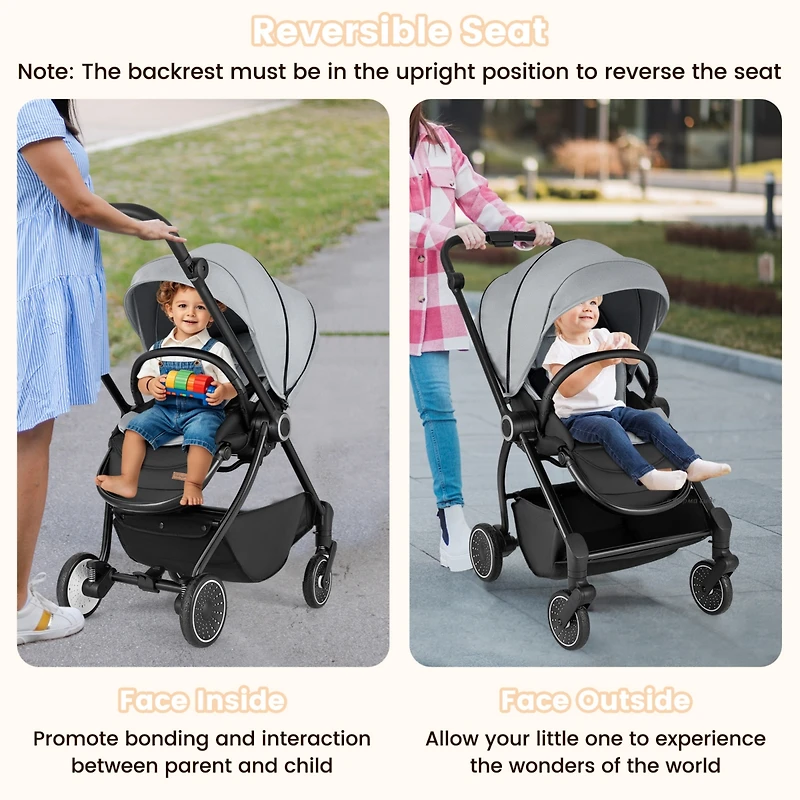 Slickblue Toddler Foldable Pram Stroller with Reversible Seat Reclining Backrest