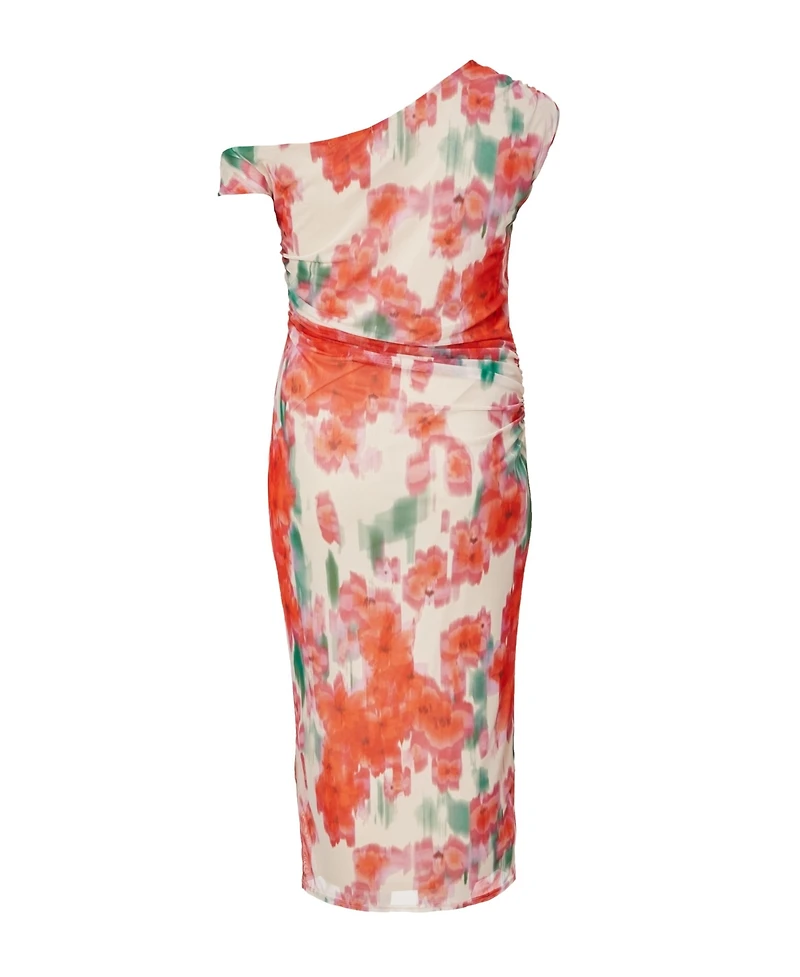 Quiz Plus One Shoulder Mesh Maxi Dress
