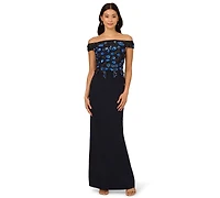 Adrianna Papell Women's Beaded Off-The-Shoulder Column Dress