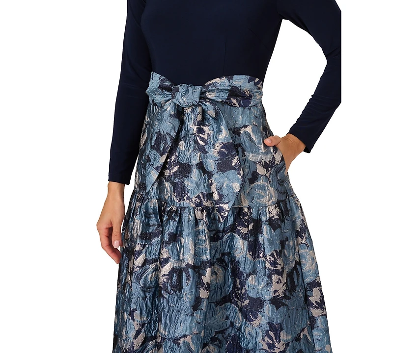 Adrianna Papell Women's Long-Sleeve Jacquard Ball Gown