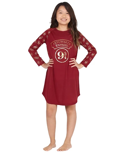 Harry Potter Girls Nightgown Platform 9 3/4 Hogwarts Express Raglan Long-Sleeve Pajama