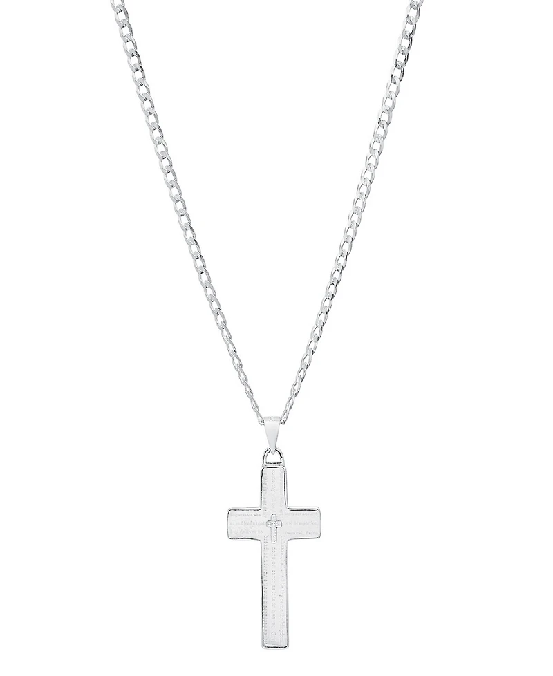 Steeltime Unisex Cuban Superflat Chain and Lord's Prayer Cross Pendant Necklace