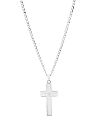 Steeltime Unisex Cuban Superflat Chain and Lord's Prayer Cross Pendant Necklace